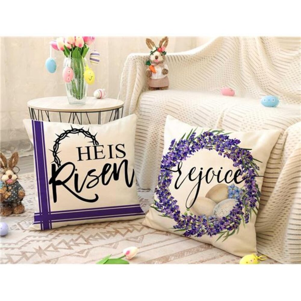 Easter Throw Pillow Covers 18 x 18 Inch Set of 4, He is Risen - Picture 5 of 7